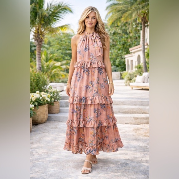 Free People Dresses & Skirts - Free People, Anita Printed Maxi Dress Tiered Ruffle Pink Desert Rose, EUC,Size M